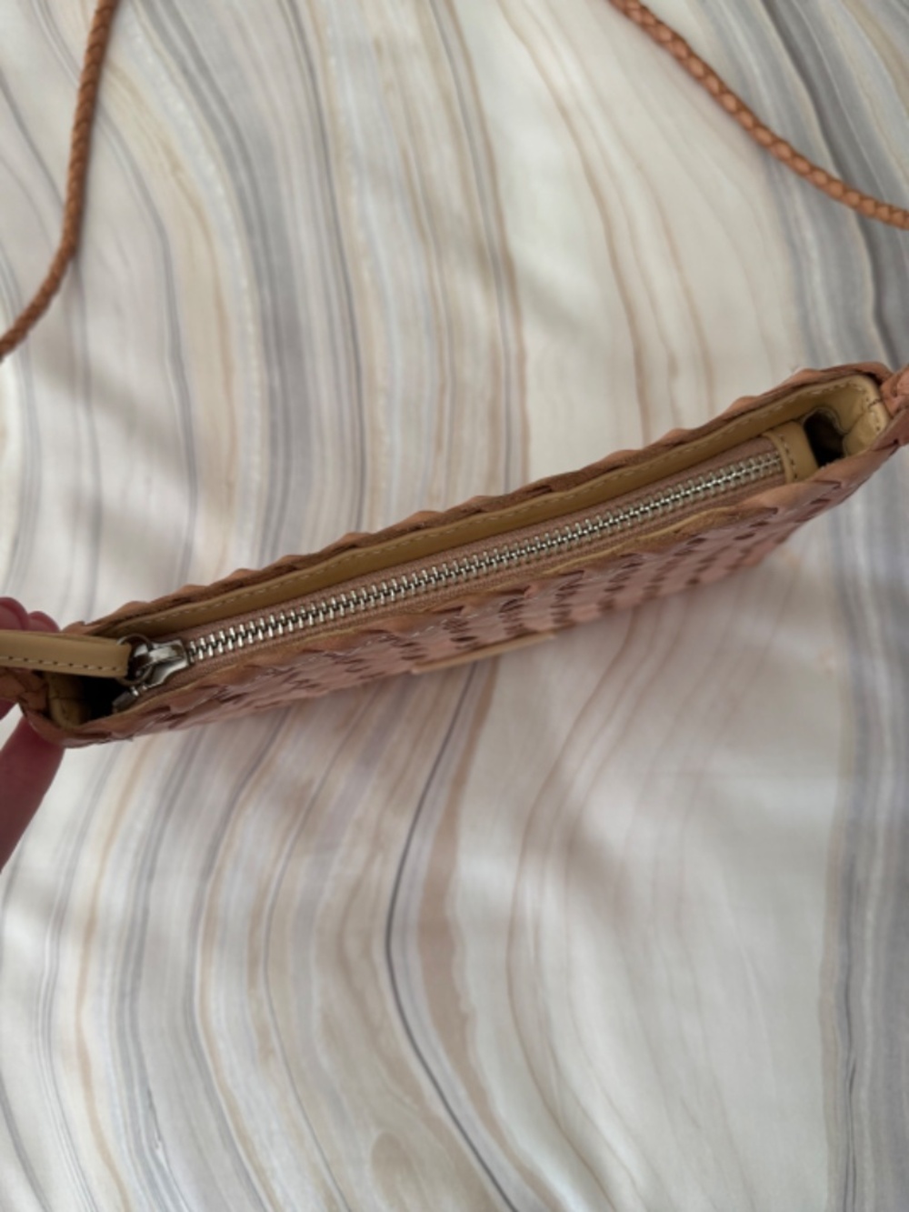 Loeffler Randall Marison Crossbody Woven Leather Tan Desert Sand Small $195 - Picture 14 of 17